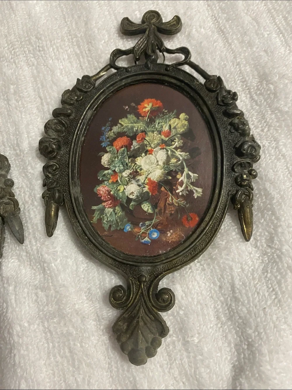 Ornate Vintage-Style Wall Plaque Set in Dark Bronze. Both two toned.